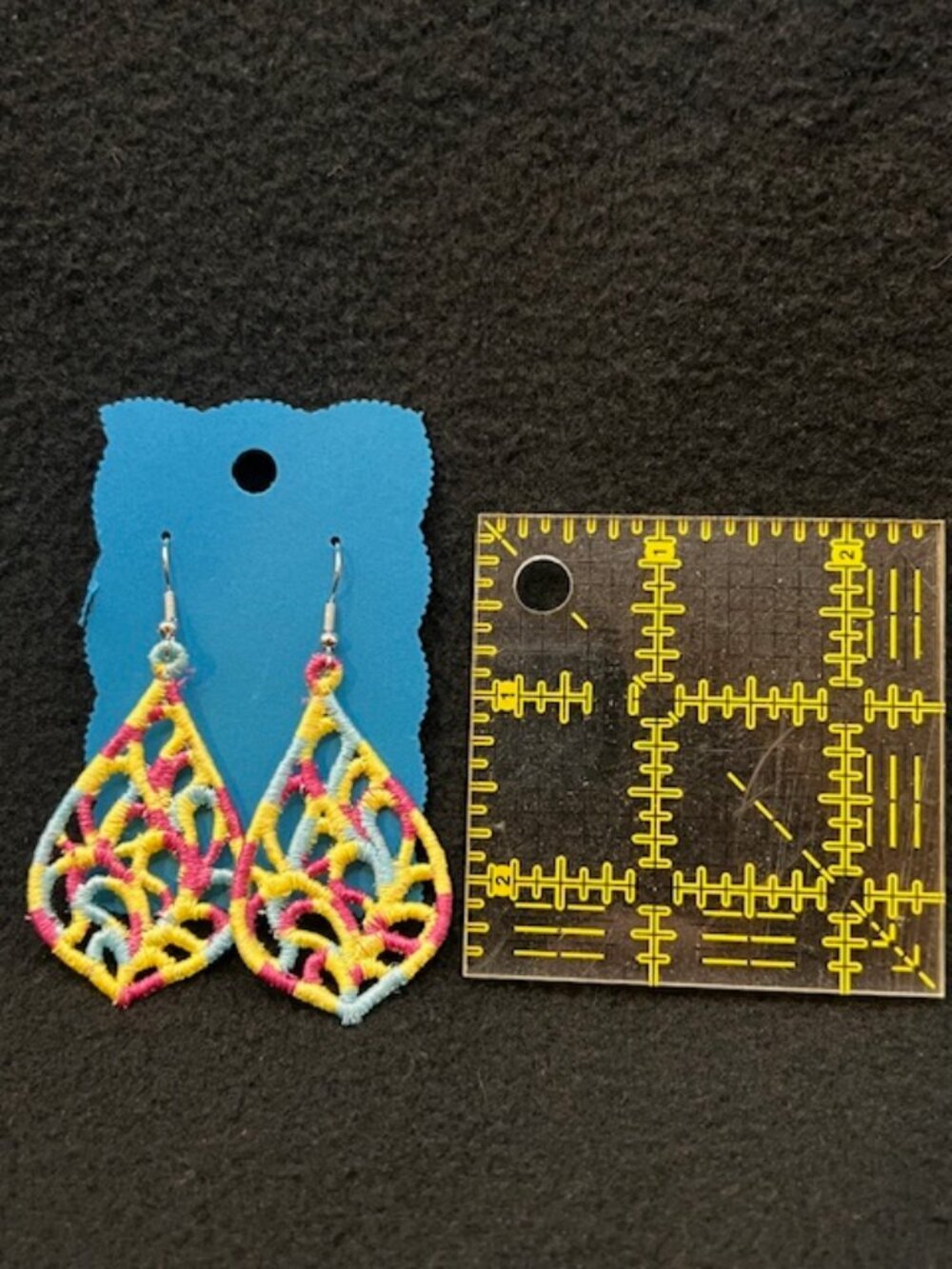 Homemade Multicolored Lace Teardrop Earrings - Picture 6 of 6